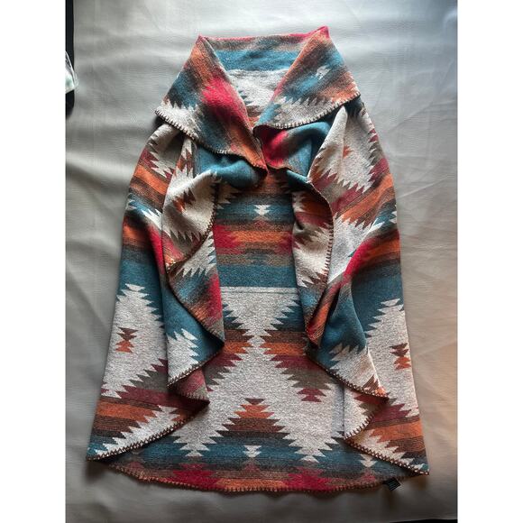 Southwest Pattern Vest Shawl Poncho Fleece OSFM EUC - Picture 2 of 9